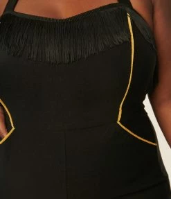 Unique Vintage Plus Size Black & Gold Trim Maines Jumpsuit