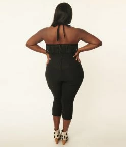 Unique Vintage Plus Size Black & Gold Trim Maines Jumpsuit
