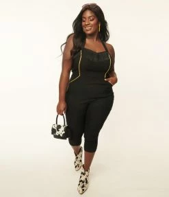 Unique Vintage Plus Size Black & Gold Trim Maines Jumpsuit