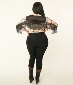 Clothing Unique Vintage Plus Size Black & Gold Trim Western Clementine Capris