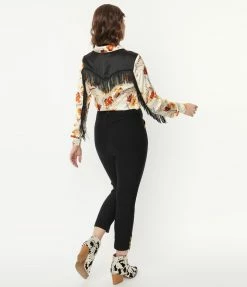 Clothing Unique Vintage Black & Gold Trim Western Clementine Capris