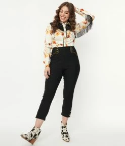 Clothing Unique Vintage Black & Gold Trim Western Clementine Capris