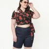 New Arrivals! Unique Vintage Plus Size Dark Blue Denim Bermuda Shorts