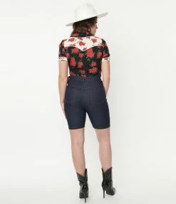 Unique Vintage Dark Blue Denim Bermuda Shorts New Arrivals!