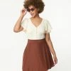 Trending Unique Vintage Cream Flutter Sleeve Blouse