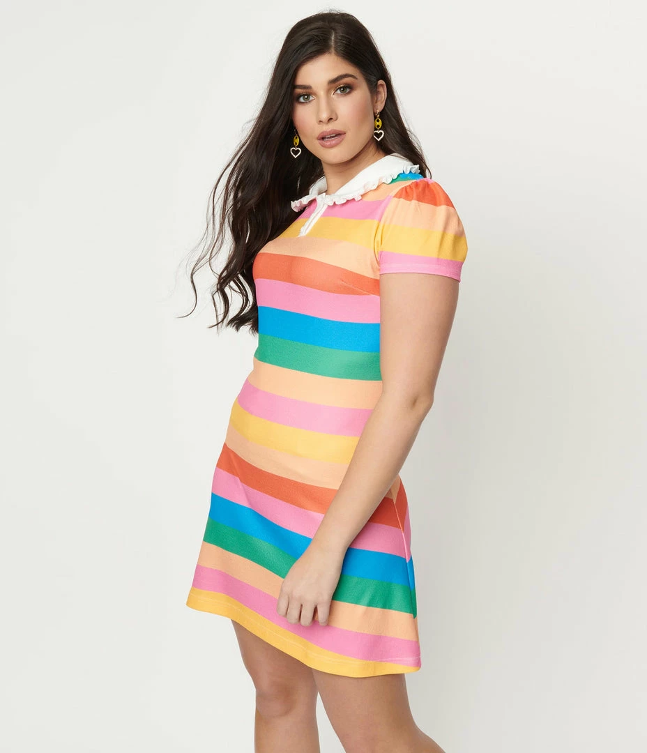 Unique Vintage Rainbow Pride Stripes Mini Dress Sale