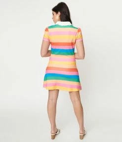 Unique Vintage Rainbow Pride Stripes Mini Dress Sale