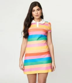 Unique Vintage Rainbow Pride Stripes Mini Dress Sale
