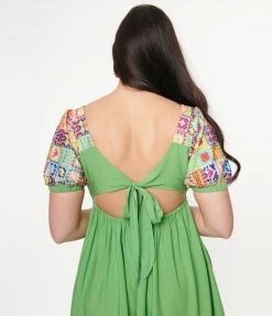 Sale Smak Parlour Lime Green & Quilt Pattern Babydoll Dress