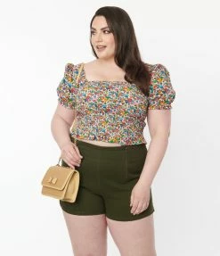 Sale Unique Vintage Plus Size Olive Denim Summer Love Shorts
