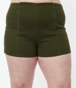 Sale Unique Vintage Plus Size Olive Denim Summer Love Shorts