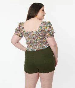 Sale Unique Vintage Plus Size Olive Denim Summer Love Shorts