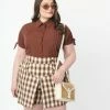 Unique Vintage Plus Size Brown Plaid Sailor Sweeney Shorts Sale