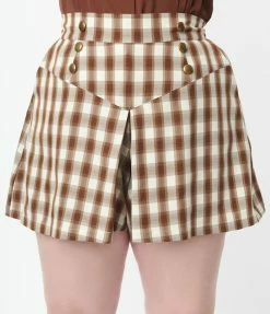 Unique Vintage Plus Size Brown Plaid Sailor Sweeney Shorts Sale