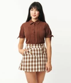 Unique Vintage Brown Plaid Sailor Sweeney Shorts