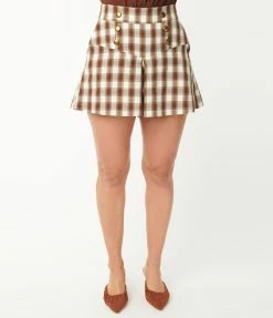 Unique Vintage Brown Plaid Sailor Sweeney Shorts