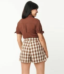 Unique Vintage Brown Plaid Sailor Sweeney Shorts