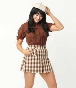 Unique Vintage Brown Plaid Sailor Sweeney Shorts