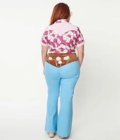 SmileyÃ‚Â® X Unique Vintage Plus Size Light Blue Denim Embroidered Jeans