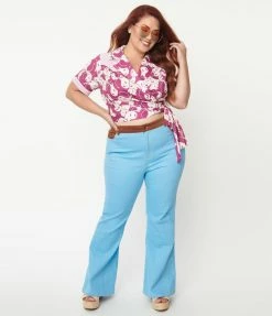 SmileyÃ‚Â® X Unique Vintage Plus Size Light Blue Denim Embroidered Jeans