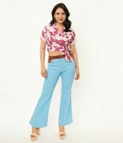 SmileyÃ‚Â® X Unique Vintage Light Blue Denim Embroidered Jeans