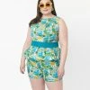 Unique Vintage Plus Size Seaside Village Print Honeybun Top