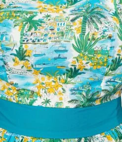 Unique Vintage Plus Size Seaside Village Print Honeybun Top
