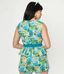 Unique Vintage Seaside Village Print Honeybun Top Sale