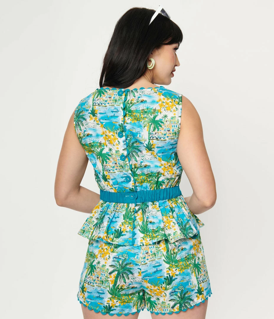 Unique Vintage Seaside Village Print Honeybun Top Sale