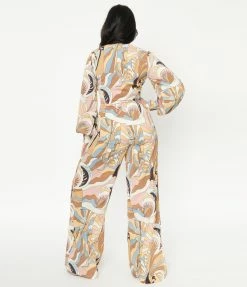 Unique Vintage Brown & Pink Paisley Print Jumpsuit & Skirt Overlay Sale