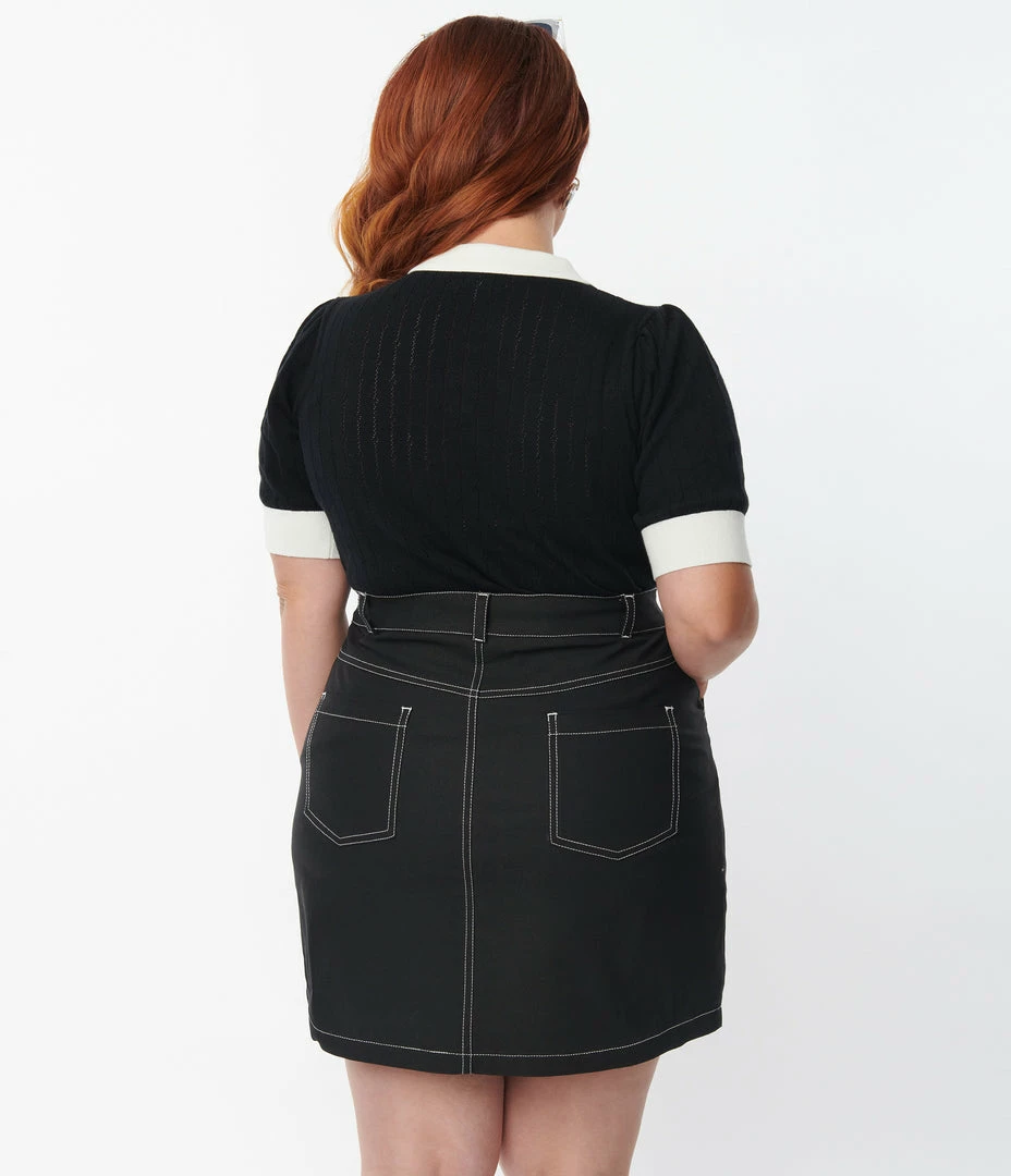 Unique Vintage Plus Size 1950s Black & White Collar Prim & Pretty Sweater