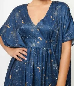 Trending Unique Vintage Navy & Golden Galaxy Burton Caftan Dress