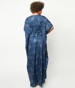 Trending Unique Vintage Navy & Golden Galaxy Burton Caftan Dress