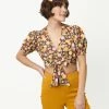 Smak Parlour Brown & Retro Tulip Print Roller Queen Crop Blouse