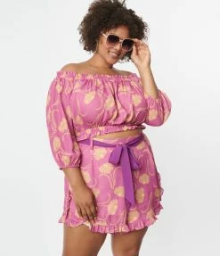 Smileyรยฎ X Unique Vintage Plus Size Pink Smileyรยฎ Daisy Sweet Stuff Crop Top