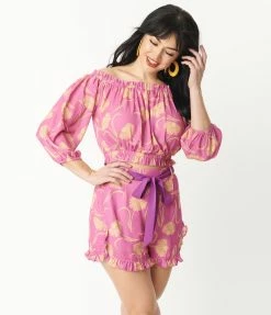 Fan Flair Smiley® X Unique Vintage Pink Smiley® Daisy Ruffle Shorts