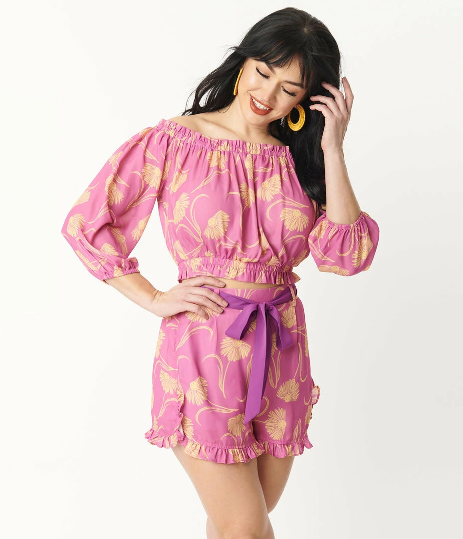 Fan Flair Smiley® X Unique Vintage Pink Smiley® Daisy Ruffle Shorts