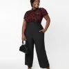 Unique Vintage Plus Size Black High Waist Suspender Pants