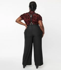 Unique Vintage Plus Size Black High Waist Suspender Pants