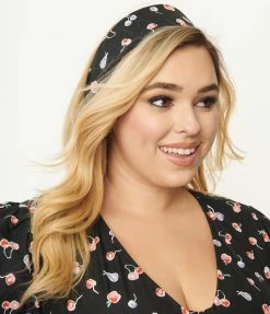 Unique Vintage Black & Multicolor Cherry Print Hair Scarf