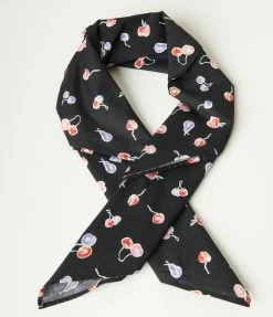 Unique Vintage Black & Multicolor Cherry Print Hair Scarf