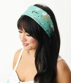 Unique Vintage Mint & Fairytale Print Hair Scarf Hair Accessories