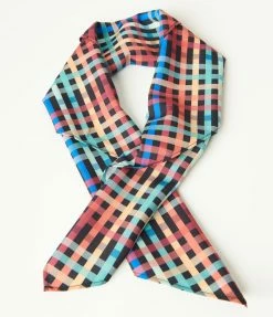 Hair Accessories Unique Vintage Rainbow Madras Plaid Hair Scarf