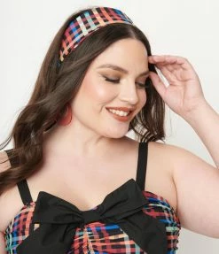 Hair Accessories Unique Vintage Rainbow Madras Plaid Hair Scarf
