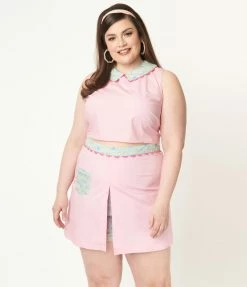 Polly Pocket X Unique Vintage Plus Size 1950s Pink Bold Times Crop Top