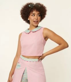 Polly Pocket X Unique Vintage 1950s Pink Bold Times Crop Top