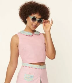 Polly Pocket X Unique Vintage 1950s Pink Bold Times Crop Top