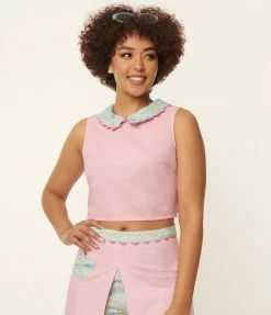 Polly Pocket X Unique Vintage 1950s Pink Bold Times Crop Top