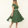 Unique Vintage 1950s Green & Moth Checkered Print Alexis Swing Dress Sale