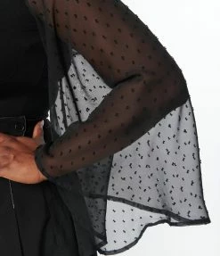 Smak Parlour Plus Size Black & Swiss Dotted Bell Sleeve Bodysuit Trending